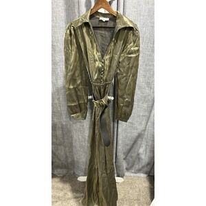 Metallic Green Maxi Gown Womens 1XL Gypsy Collar Whimsigoth Goth Glam Witchy Y2K